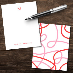 Tarjeta Pequeña Papel de carta con monograma y nombre abstracto mo