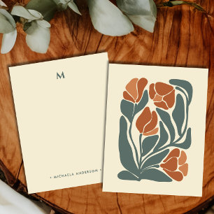 Tarjeta Pequeña Papel de carta con nombre monograma de flores abst