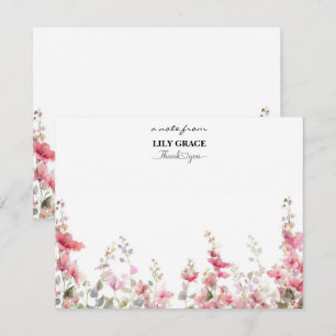 Tarjeta Pequeña Papel de carta de acuarela de flor silvestre rosa 