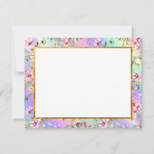 Tarjeta Pequeña Papel de carta de acuarela pastel con flores silve