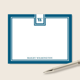Tarjeta Pequeña Papel de Carta de Borde Azul Profundo con Monogram