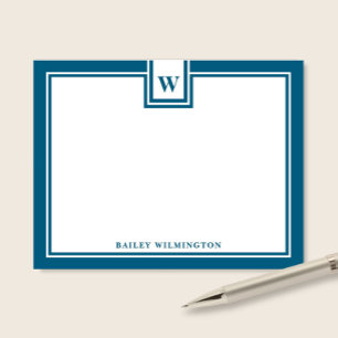 Tarjeta Pequeña Papel de Carta de Borde Azul Profundo con Monogram