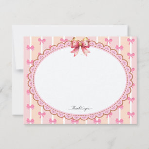 Tarjeta Pequeña Papel de Carta de Gracias con Cinta Rosa y Dorada