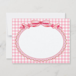 Tarjeta Pequeña Papel de carta de lazo rosa y blanco Gracias