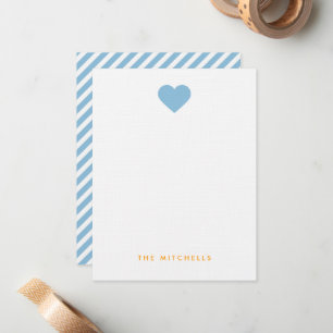 Tarjeta Pequeña Papel de Carta de Monograma Corazón Dulce Azul Cie