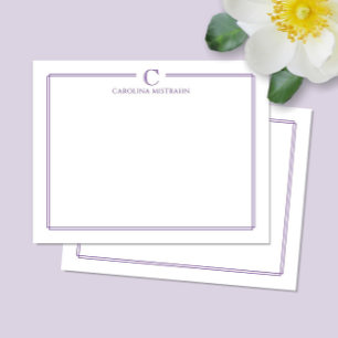 Tarjeta Pequeña Papel de carta elegante con borde morado y monogra