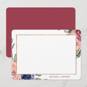Tarjeta Pequeña Papel de carta elegante personalizado floral azul
