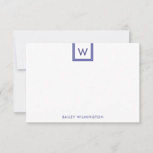 Tarjeta Pequeña Papel de Carta Estación Azul Profundo con Inicial 