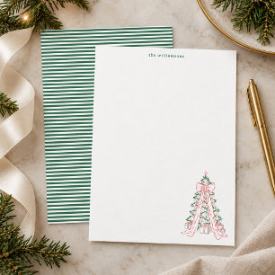 Tarjeta Pequeña Papel de carta familiar de Navidad con árbol de Na