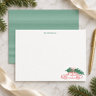 Tarjeta Pequeña Papel de Carta Familiar de Navidad con Árbol de Na