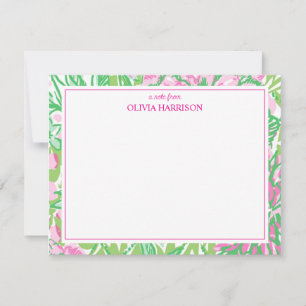 Tarjeta Pequeña Papel de carta floral rosa y verde acuarela
