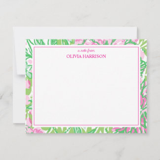 Tarjeta Pequeña Papel de carta floral rosa y verde acuarela