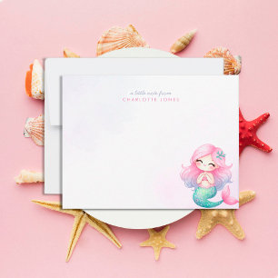 Tarjeta Pequeña Papel de Carta Infantil de Acuarela Sirenita Adora