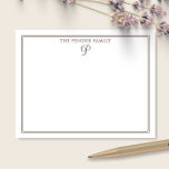 Tarjeta Pequeña Papel de carta marrón con monograma inicial de fam<br><div class="desc">Este diseño presenta un borde doble delgado con espacio para un nombre y un bonito monograma de letra script en la parte superior. Haga clic en el botón personalizar si desea ajustar los elementos del diseño y/o modificar aún más el texto. Variaciones de este diseño, colores adicionales, así como productos...</div>