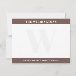 Tarjeta Pequeña Papel de carta marrón oscuro con nombres de famili