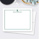Tarjeta Pequeña Papel de carta minimalista con borde verde cazador<br><div class="desc">Este diseño presenta un borde doble delgado con espacio para una inicial de monograma y nombre/texto en la parte superior. Haga clic en el botón personalizar si desea ajustar los elementos del diseño y/o modificar aún más el texto. Variaciones de este diseño, colores adicionales, así como productos coordinados están disponibles...</div>