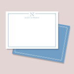 Tarjeta Pequeña Papel de carta moderno con borde azul y monograma<br><div class="desc">Este diseño presenta un borde doble delgado con espacio para un monograma y nombre/texto en la parte superior. Haga clic en el botón personalizar si desea ajustar los elementos del diseño y/o modificar aún más el texto. Variaciones de este diseño, colores adicionales, así como productos coordinados están disponibles en nuestra...</div>