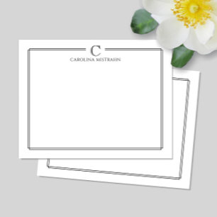 Tarjeta Pequeña Papel de Carta Moderno con Borde Inicial en Blanco