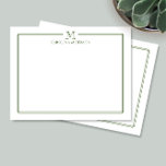 Tarjeta Pequeña Papel de carta moderno con borde verde oscuro inic<br><div class="desc">Este diseño presenta un borde doble delgado con espacio para un monograma y nombre y diseño de reverso coordinado. Haga clic en el botón personalizar si desea ajustar los elementos del diseño y / o modificar aún más el texto. Variaciones de este diseño, colores adicionales, así como productos coordinados están...</div>