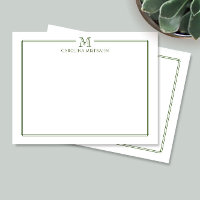Papel de Carta Moderno con Borde Verde Oscuro Inic
