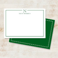 Papel de Carta Moderno con Borde Verde y Monograma