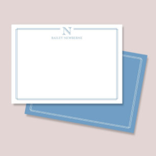 Tarjeta Pequeña Papel de Carta Moderno con Monograma Inicial y Bor