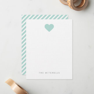 Tarjeta Pequeña Papel de Carta Monograma Corazón Dulce Menta