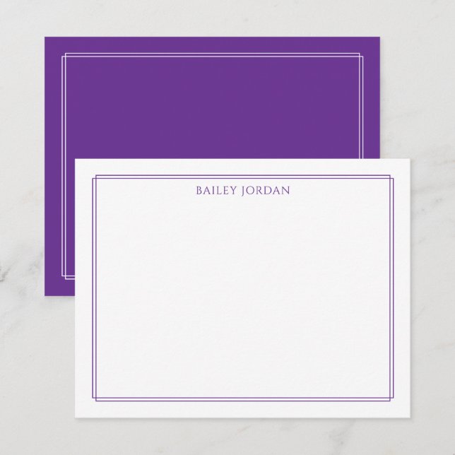 Tarjeta Pequeña Papel de Carta Morado de Doble Borde Moderno (Anverso / Reverso)