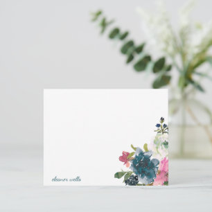 Tarjeta Pequeña Papel de carta personalizado con acuarela floral v