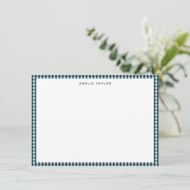 Tarjeta Pequeña Papel de carta personalizado con borde de gingham  (Anverso de pie)