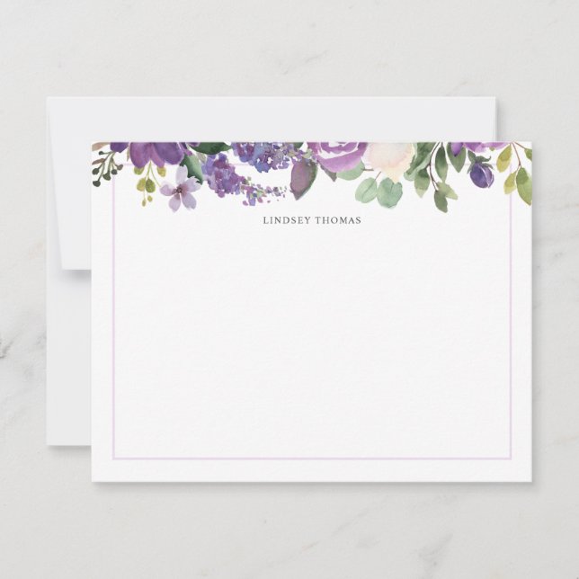 Tarjeta Pequeña Papel de carta personalizado con flores de acuarel (Anverso)