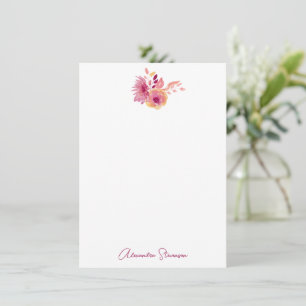Tarjeta Pequeña Papel de carta personalizado con flores magenta bo