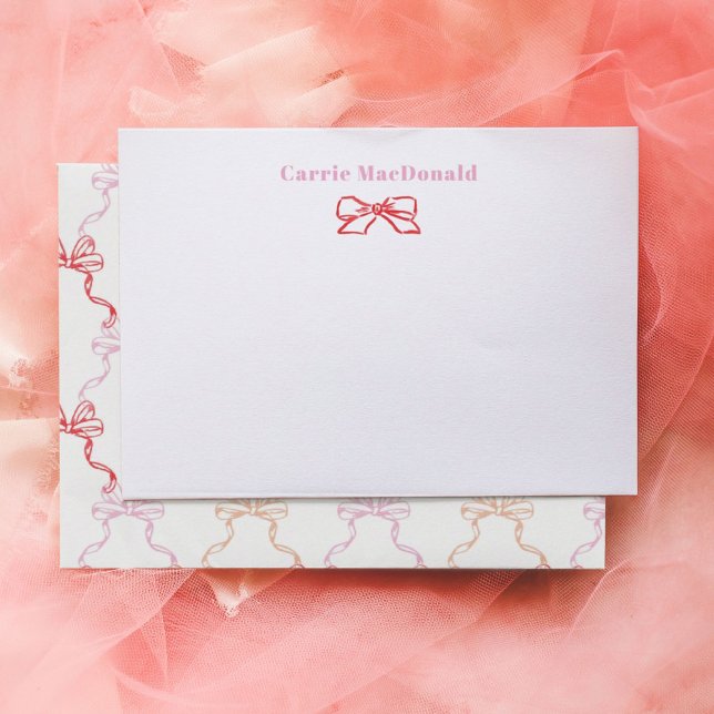 Tarjeta Pequeña Papel de carta personalizado con lazos acuarela ro (Watercolor red and pink painted bows personalized stationery note cards.)