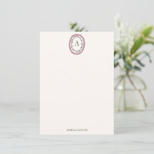 Tarjeta Pequeña Papel de carta personalizado con monograma de hoja