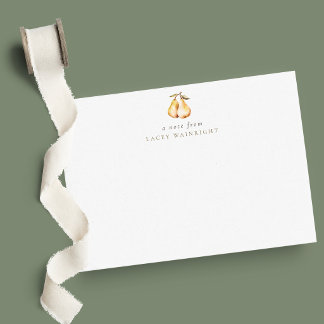 Tarjeta Pequeña Papel de carta personalizado con peras en acuarela