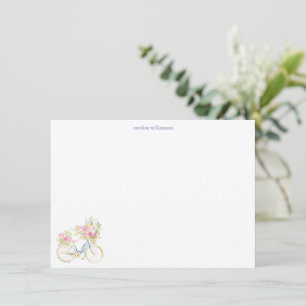 Tarjeta Pequeña Papel de carta personalizado de bicicleta floral a