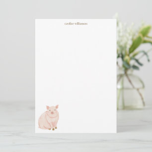 Tarjeta Pequeña Papel de carta personalizado de cerdo en acuarela 