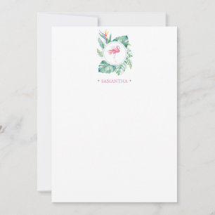 Tarjeta Pequeña Papel de carta personalizado de flamenco rosa trop