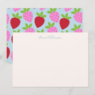 Tarjeta Pequeña Papel de carta personalizado de fresa azul elegant