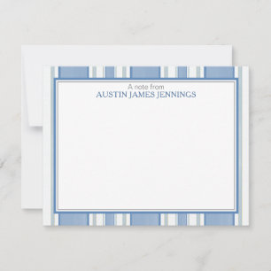 Tarjeta Pequeña Papel de carta personalizado de rayas azules elega