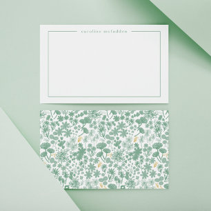 Tarjeta Pequeña Papel de carta personalizado floral verde chic