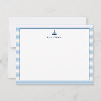 Tarjeta Pequeña Papel de carta personalizado Rayas Azules Barco a 