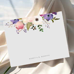 Tarjeta Pequeña Papel de carta personalizado rosa púrpura floral e