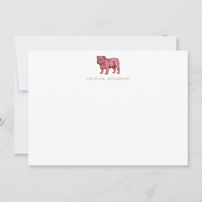 Tarjeta Pequeña Papel de carta personalizado simple Bulldog rosa (Anverso)