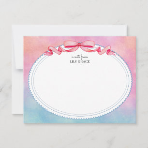 Tarjeta Pequeña Papel de carta rosa y azul a la acuarela Agradecim