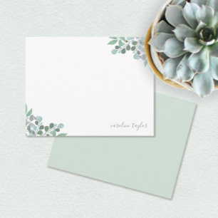 Tarjeta Pequeña Papel de Escritorio Boho Verde Eucalipto Azul Polv