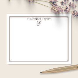 Tarjeta Pequeña Papel de Escritorio Marrón Monograma Inicial Famil