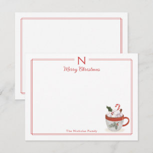 Tarjeta Pequeña Papel de Navidad con borde rojo y cacao caliente c