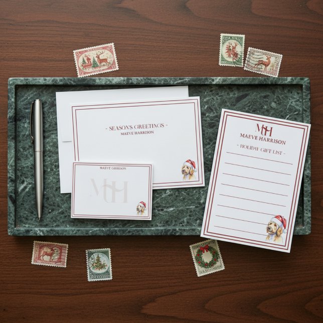 Tarjeta Pequeña Papel de Navidad de Santa Golden Doodle (Shop the full collection at Doodle Dog & Co. on Zazzle!)