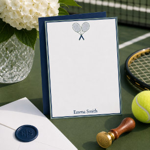Tarjeta Pequeña Papel de tenis Preppy Racquet Monograma Azul Marin